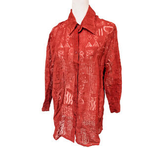 Alfred Dunner Women's Size 16W Red Burnout Blouse Shirt Top Tunic Layer Look EUC